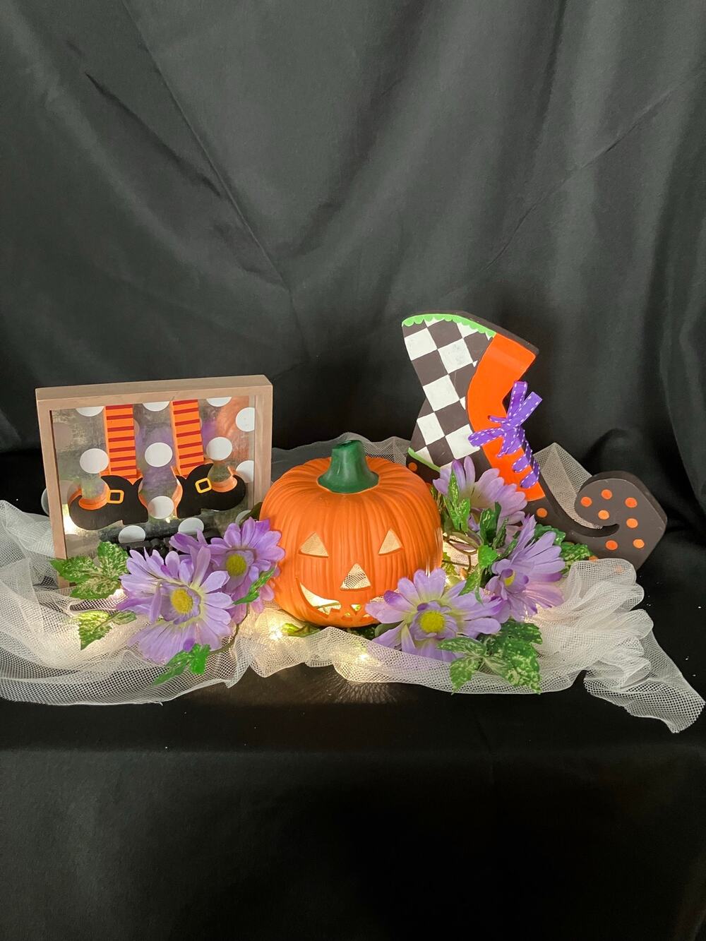 Handmade Halloween Centerpiece Upcycled Witch Pumpkin Tabletop Decoration